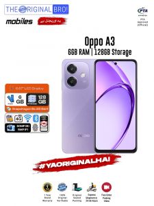 Oppo A3 - 6GB RAM - 128GB Storage - Easy Monthly Installments - PTA Approved - 1 Year Official Warranty - The Original Bro Mobiles - TOB70